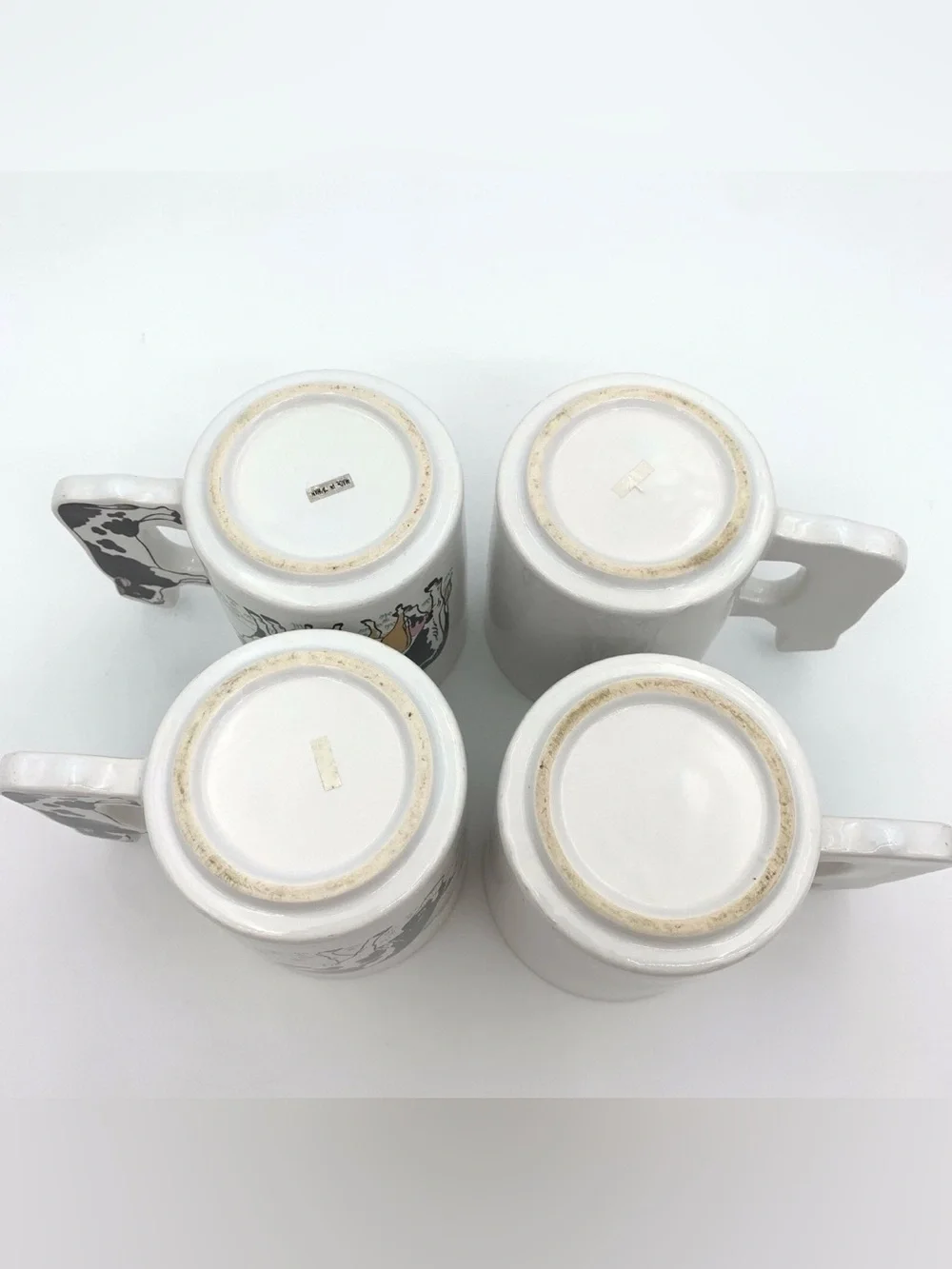 Vintage Enesco Cow Coffee Mug Cow-Shaped Handle FOUR {4} PIECE SET USED.